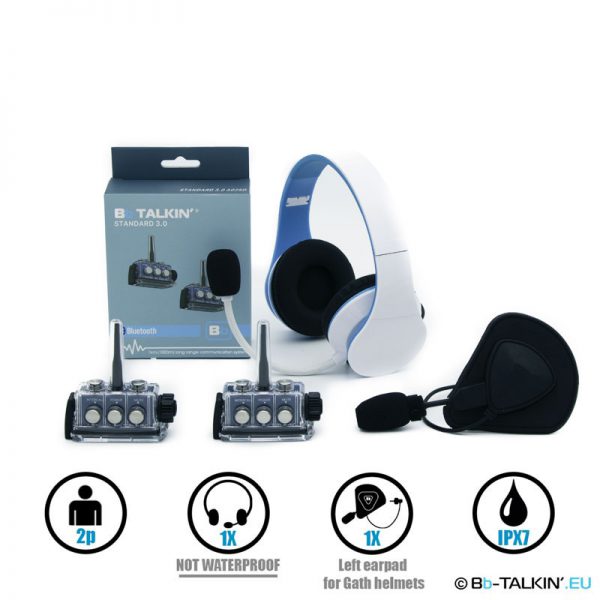 BbTalkin 3.0 2p pack with non waterproof stereo headset and mono helmet pad for GATH headset