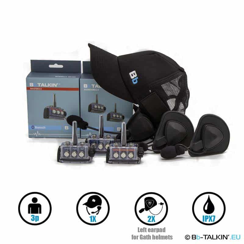 BbTalkin 3.0 3p pack with surf cap and 2x mono helmet pad headset for GATH helmets