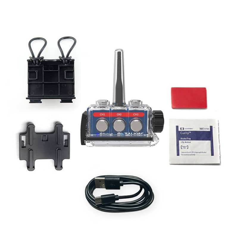 Complete BbTalkin MASTER 3.0 package contents including mounts, cables and accessories