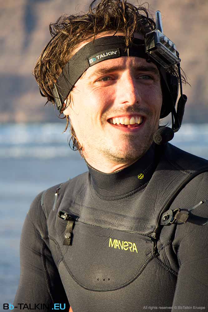 Water sports athlete wearing BbTalkin Sports Headset during outdoor activity showing comfortable fit