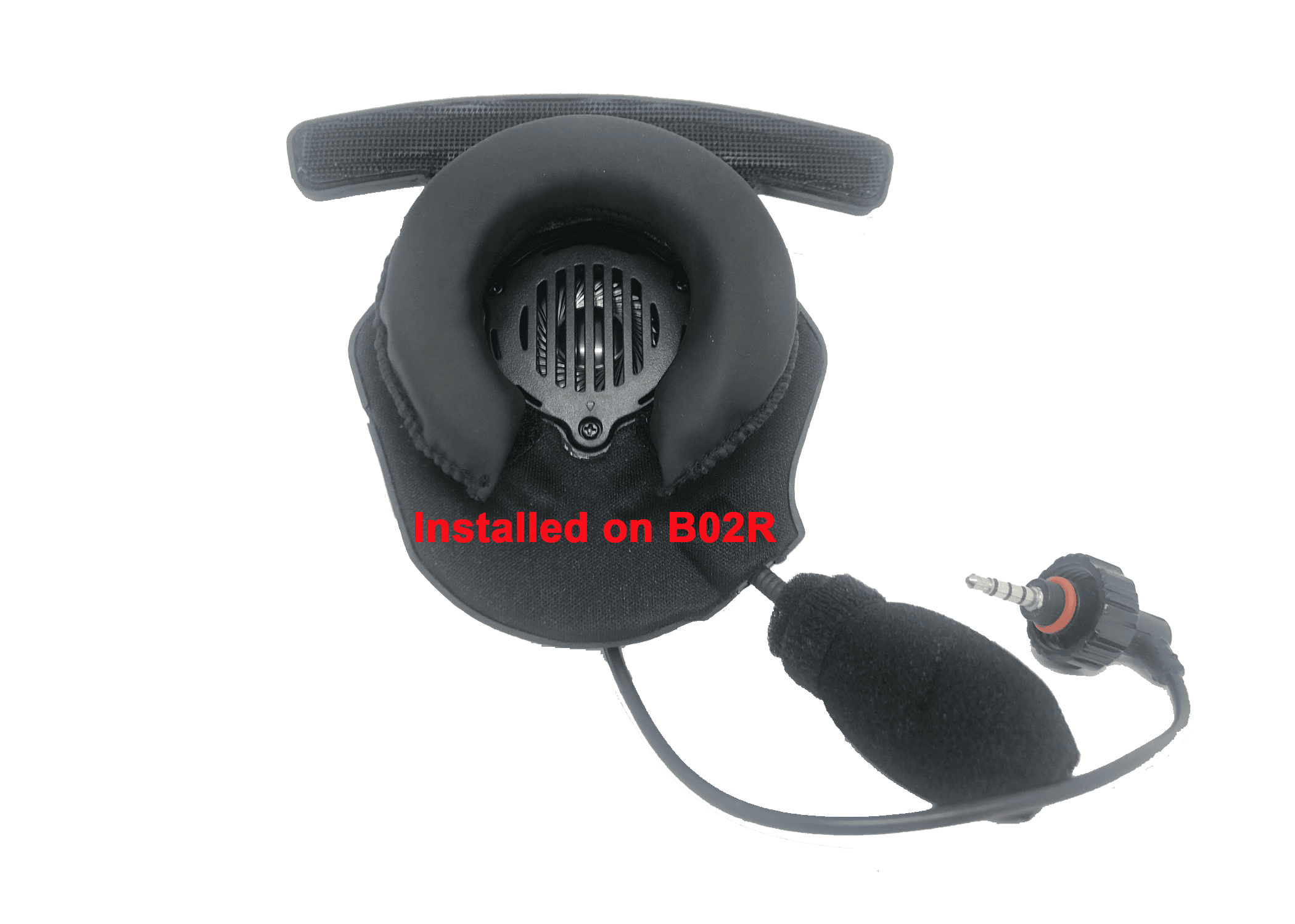 BbTalkin donut foam installed on B02R stereo helmet speaker pad with audio connector