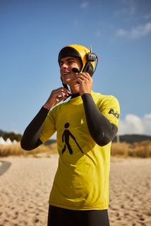 BbTalkin Surf Cap Headset worn by adaptive surfer Ben Neumann