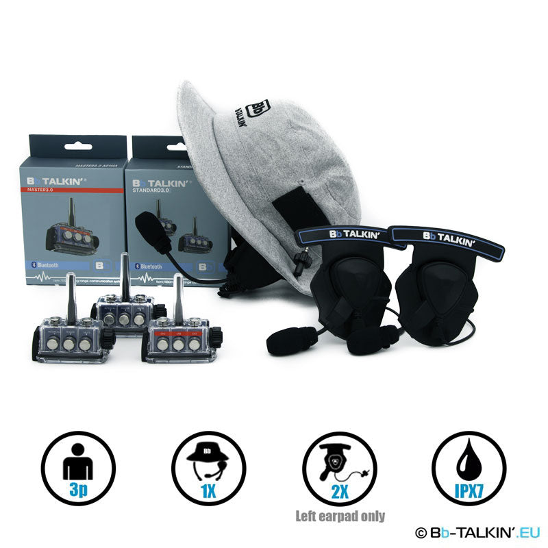 BbTalkin 3.0 Kommunikationspaket für 3 Personen: Surf-Hut + 2x Mono-Helm-Headset