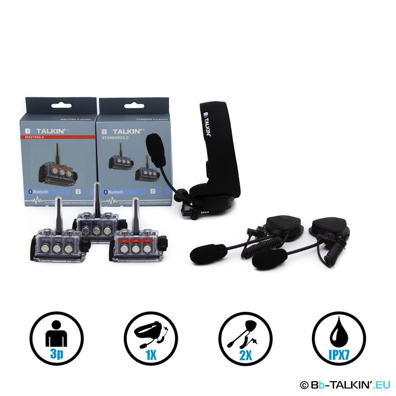 BbTalkin 3.0 3-Personen-Kommunikationspaket: Sport-Headset + 2x Boom-Mikrofonlautsprecher