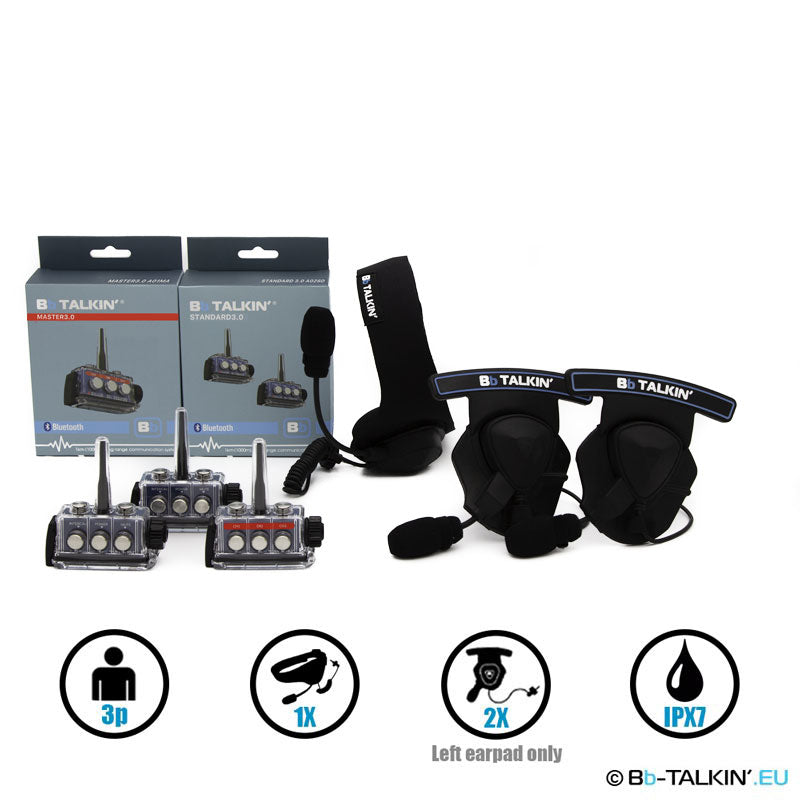 Ensemble de communication BbTalkin 3.0 pour 3 personnes : casque sport + 2 casques mono avec coussinets