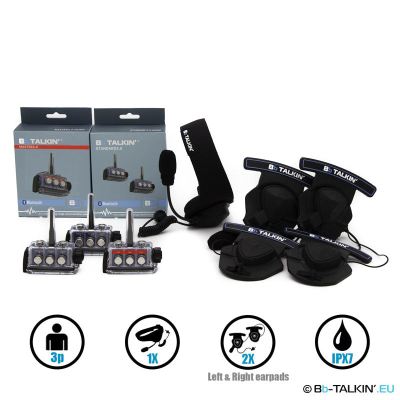Ensemble de communication BbTalkin 3.0 pour 3 personnes : casque sport + 2 casques stéréo à coussinets