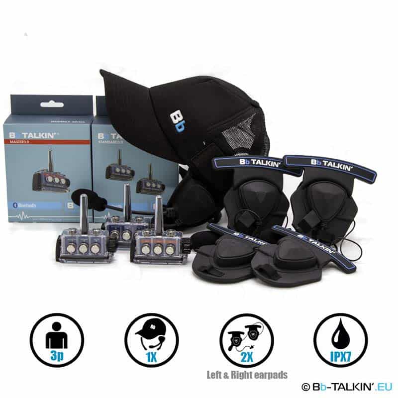 Ensemble de communication BbTalkin 3.0 pour 3 personnes : casquette de surf + 2 casques stéréo avec coussinets