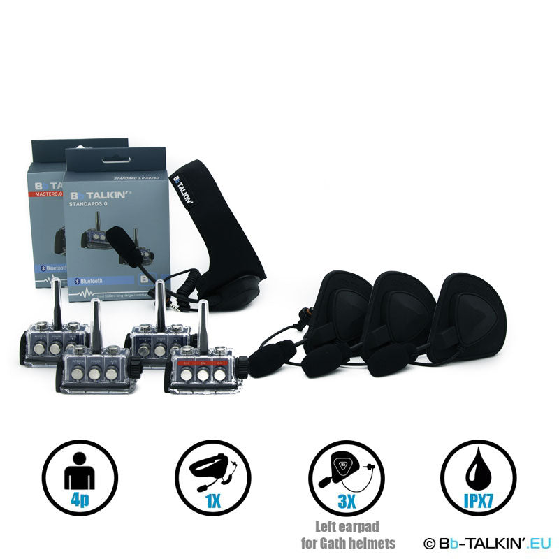 Ensemble de communication BbTalkin 3.0 pour 4 personnes : casque audio sport + 3 casques audio GATH (coque intégrale)