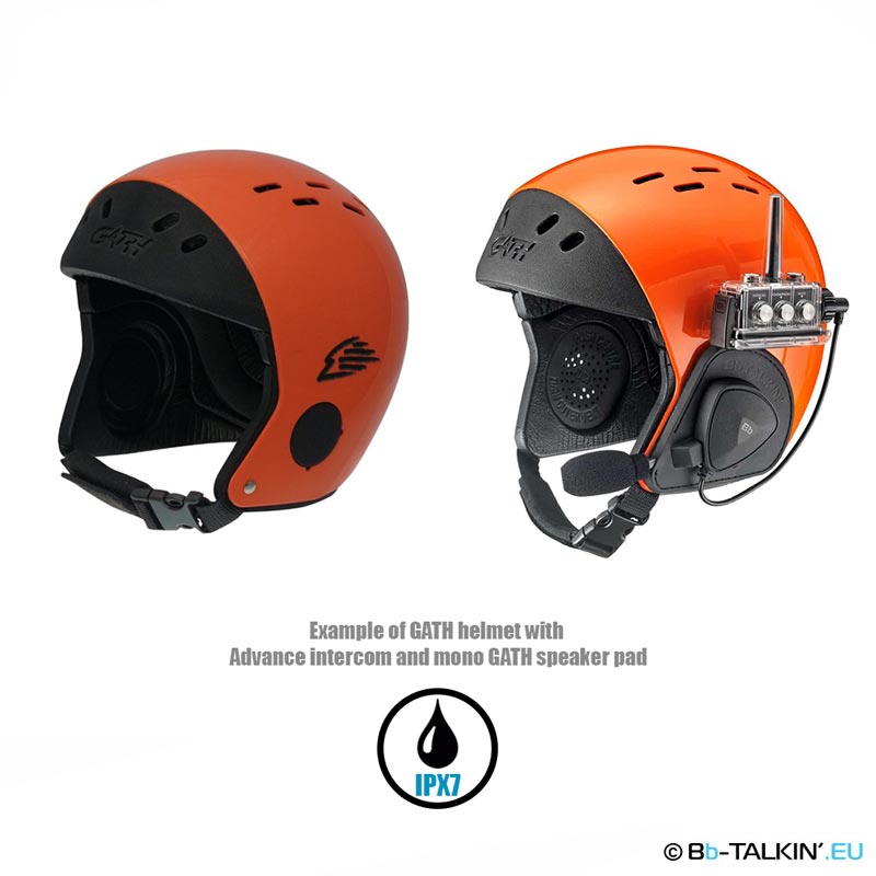 Porównanie kasków GATH przed i po zamontowaniu systemu słuchawkowego BbTalkin mono helmet pad.