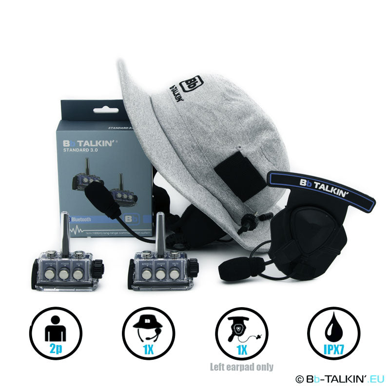 Conjunto de comunicação para duas pessoas BbTalkin 3.0: Chapéu de surf + Auscultadores com almofada para capacete Mono